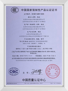 中国国家强制性产品认证证书（3C-F310）